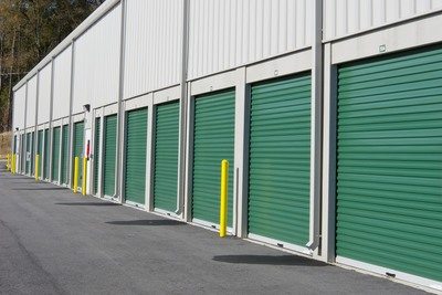green warehouse doors